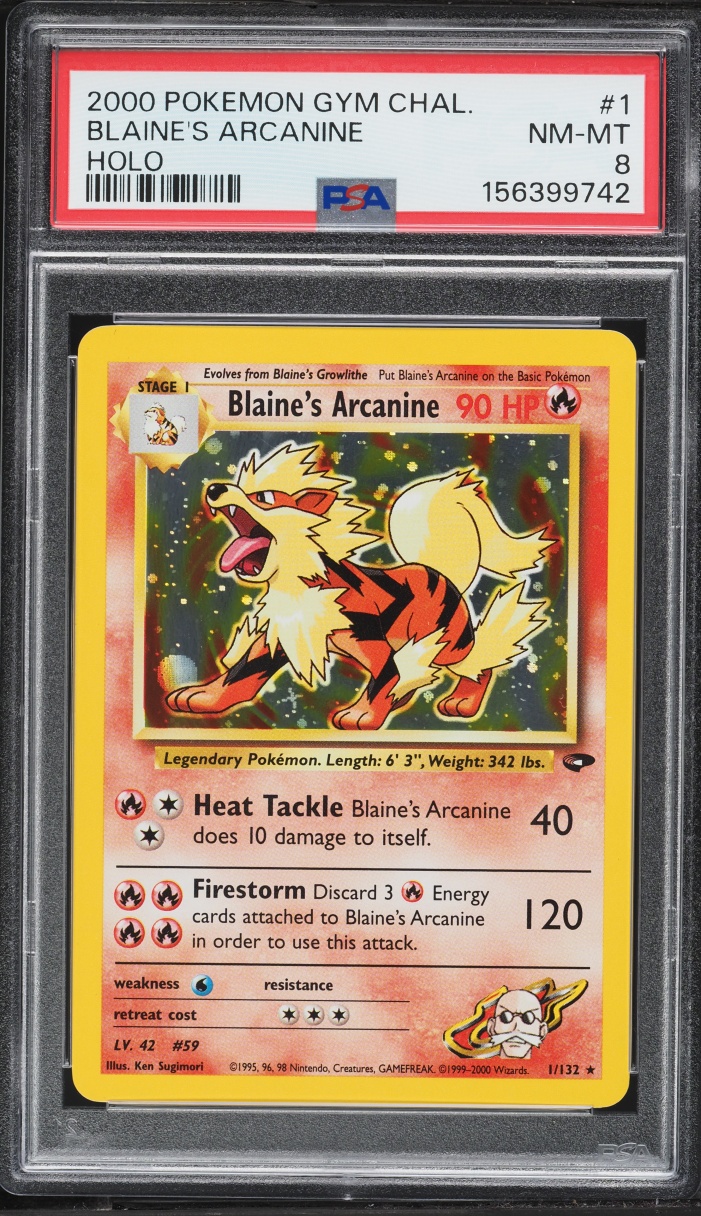 2000 Pokemon Gym Challenge Holo Blaine's Arcanine #1 PSA 8 NM-MT