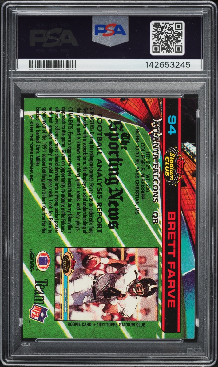 1991 Stadium Club Football Brett Favre ROOKIE #94 PSA 9 MINT