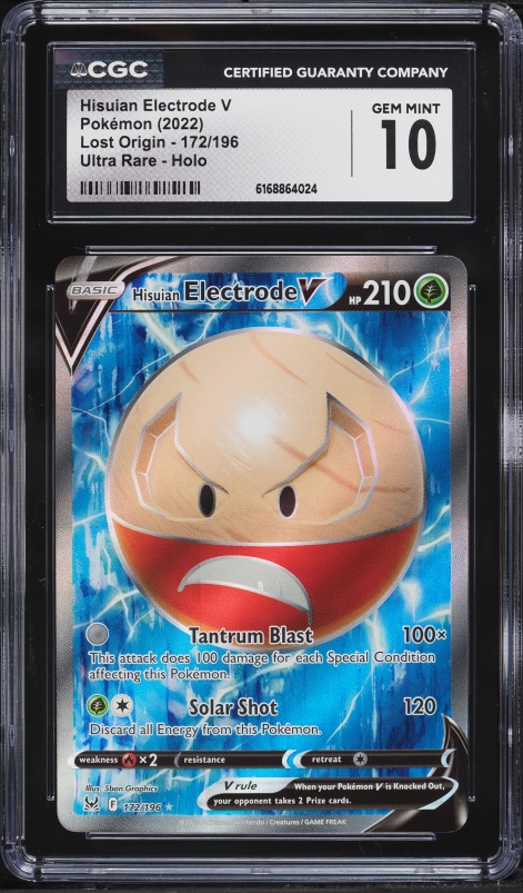 2022 Pokemon Sword & Shield Lost Origin Full Art Hisuian Electrode V #172 CGC 10 GEM MINT