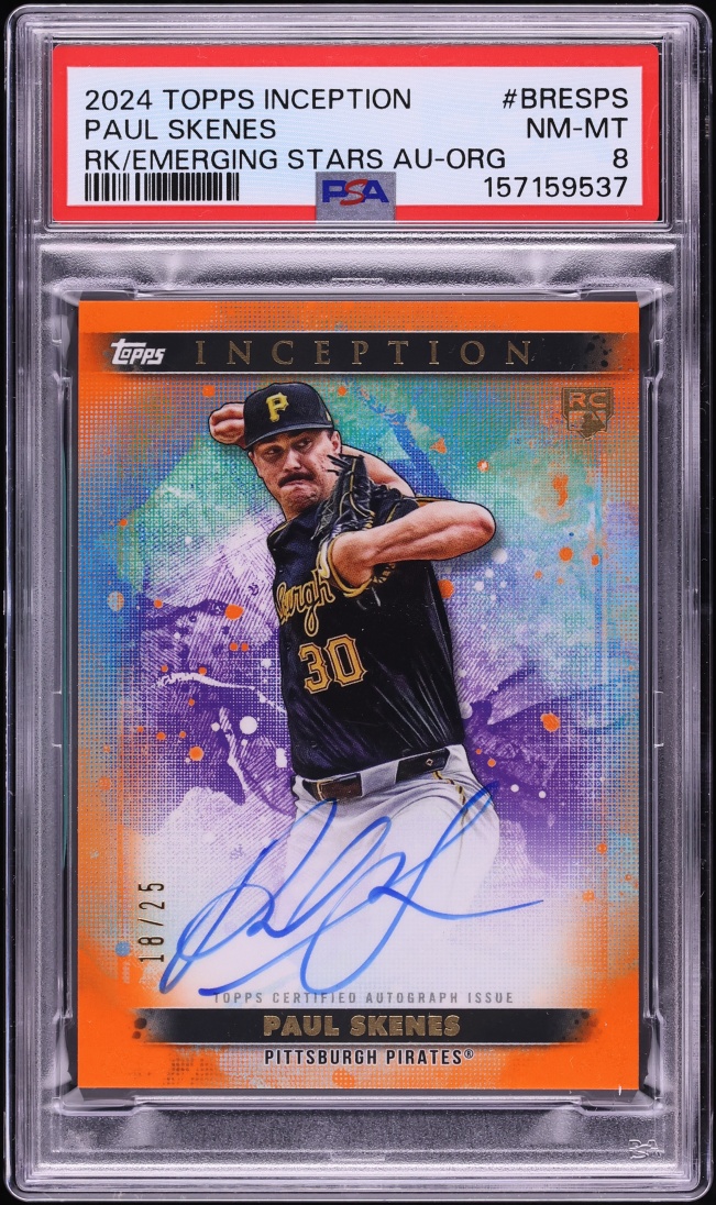 2024 Topps Inception Orange Paul Skenes ROOKIE AUTO /25 #BRES-PS PSA 8 NM-MT