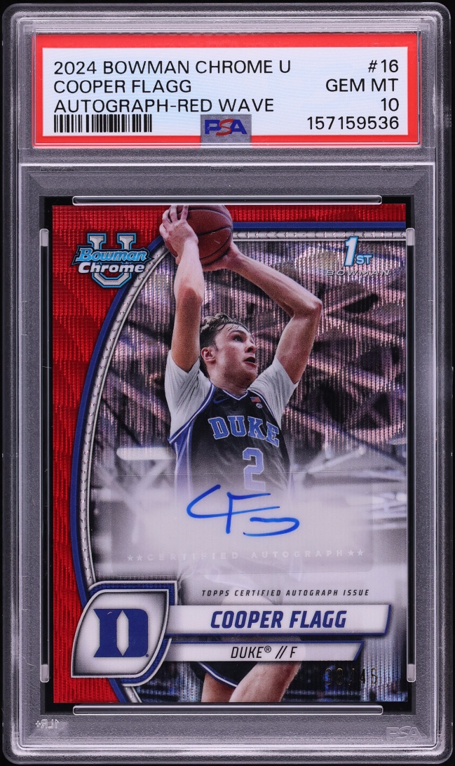 2024 Bowman Chrome University Red Wave Cooper Flagg ROOKIE AUTO /45 #16 PSA 10 GEM MINT