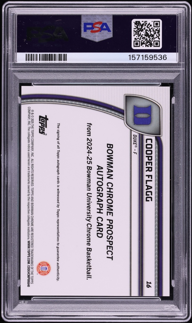 2024 Bowman Chrome University Red Wave Cooper Flagg ROOKIE AUTO /45 #16 PSA 10 GEM MINT