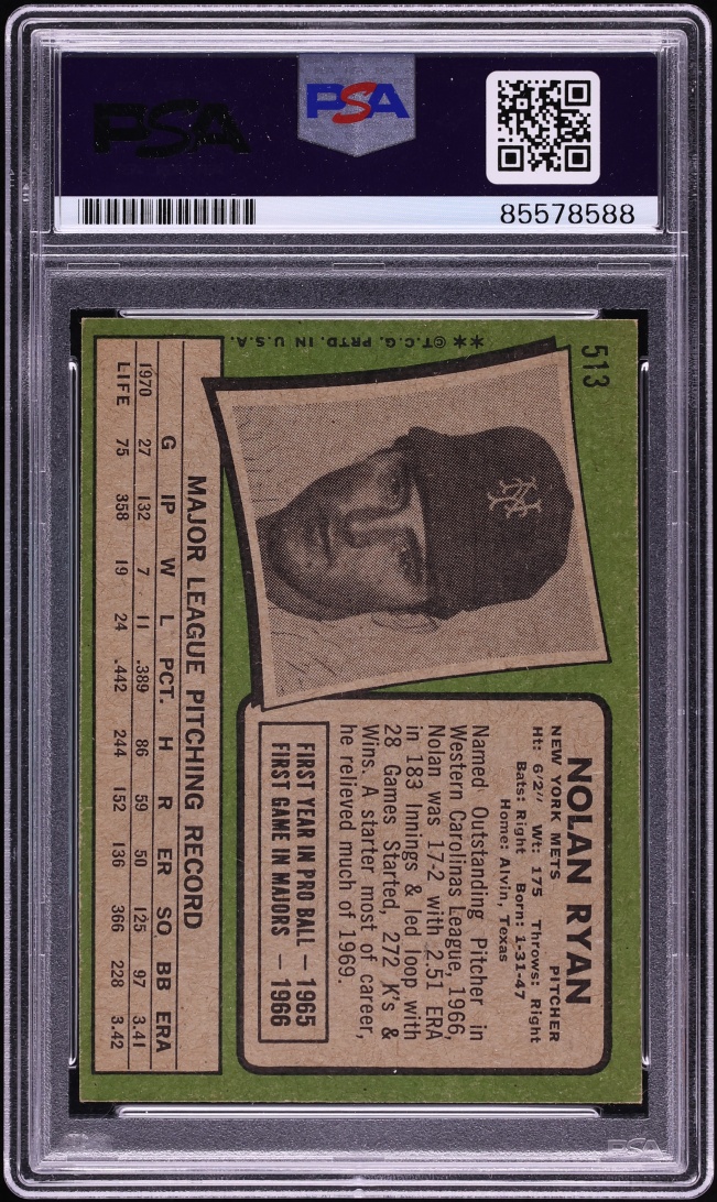 Nolan Ryan Signed Autographed Trading Card AUTO PSA/DNA 10