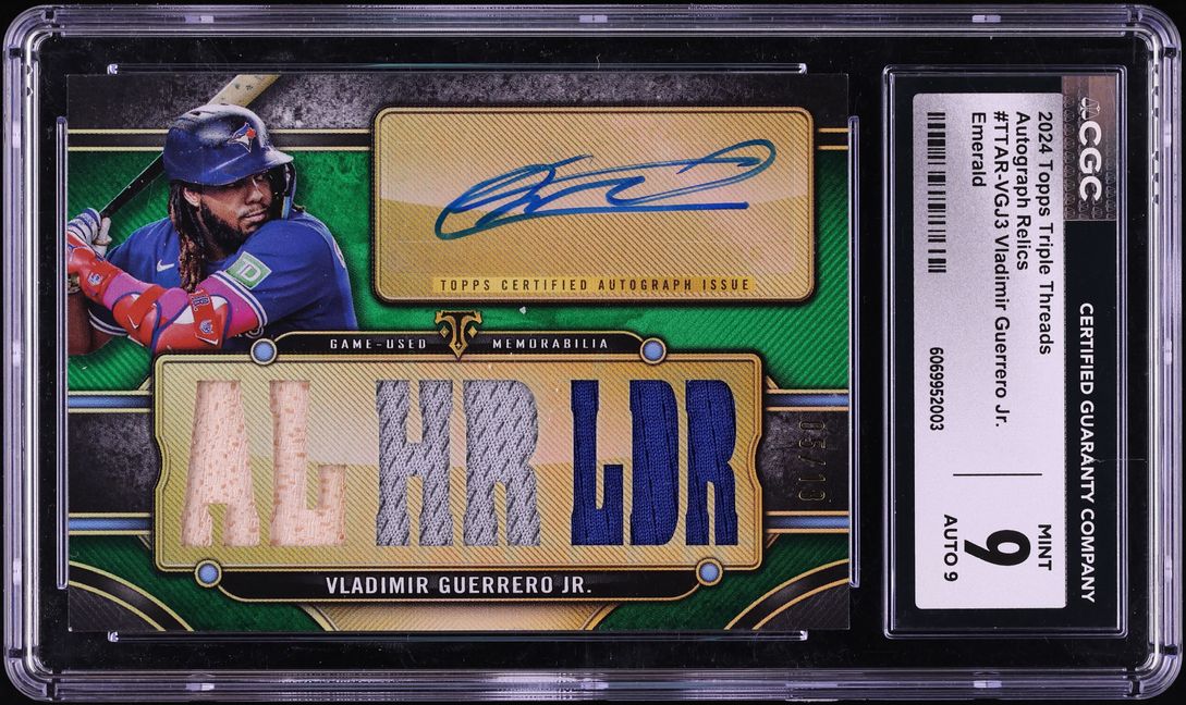 2024 Topps Triple Threads Emerald Vladimir Guerrero Jr. PATCH AUTO /18 #TTAR-VGJ3 CGC 9 MINT