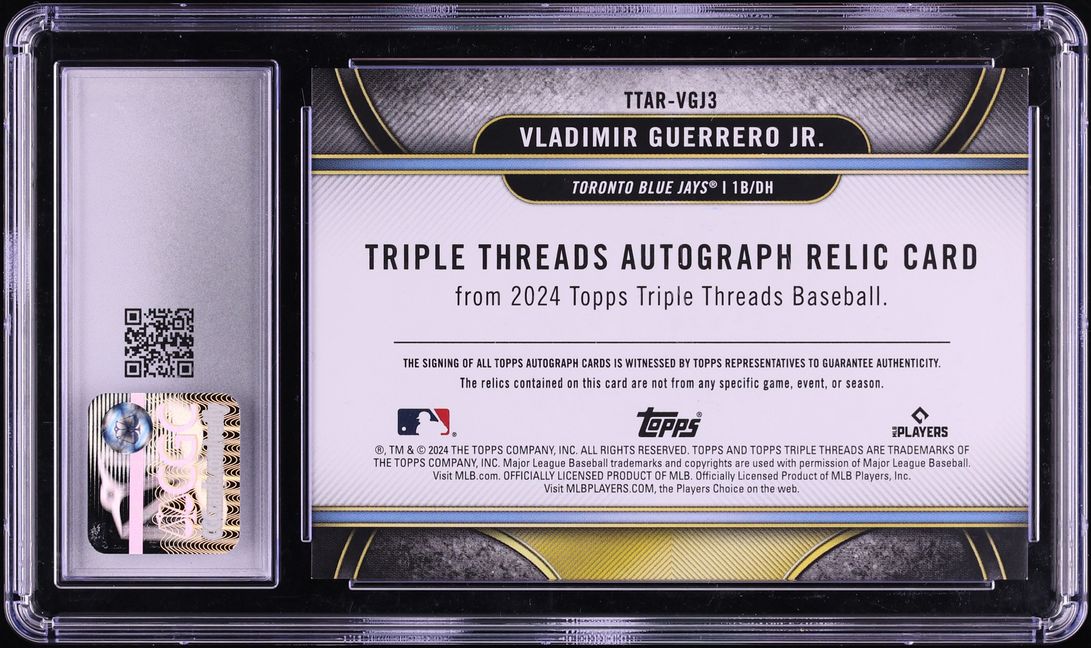 2024 Topps Triple Threads Emerald Vladimir Guerrero Jr. PATCH AUTO /18 #TTAR-VGJ3 CGC 9 MINT