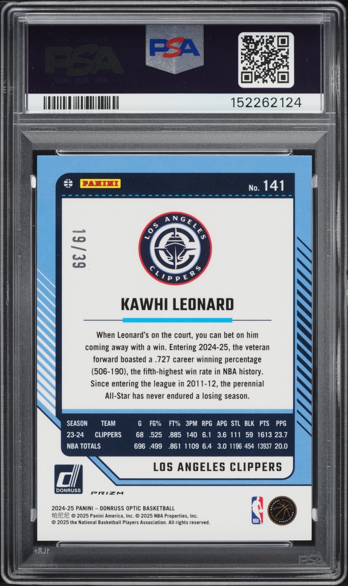 2024 Donruss Optic Black Velocity Kawhi Leonard /39 #141 PSA 9 MINT