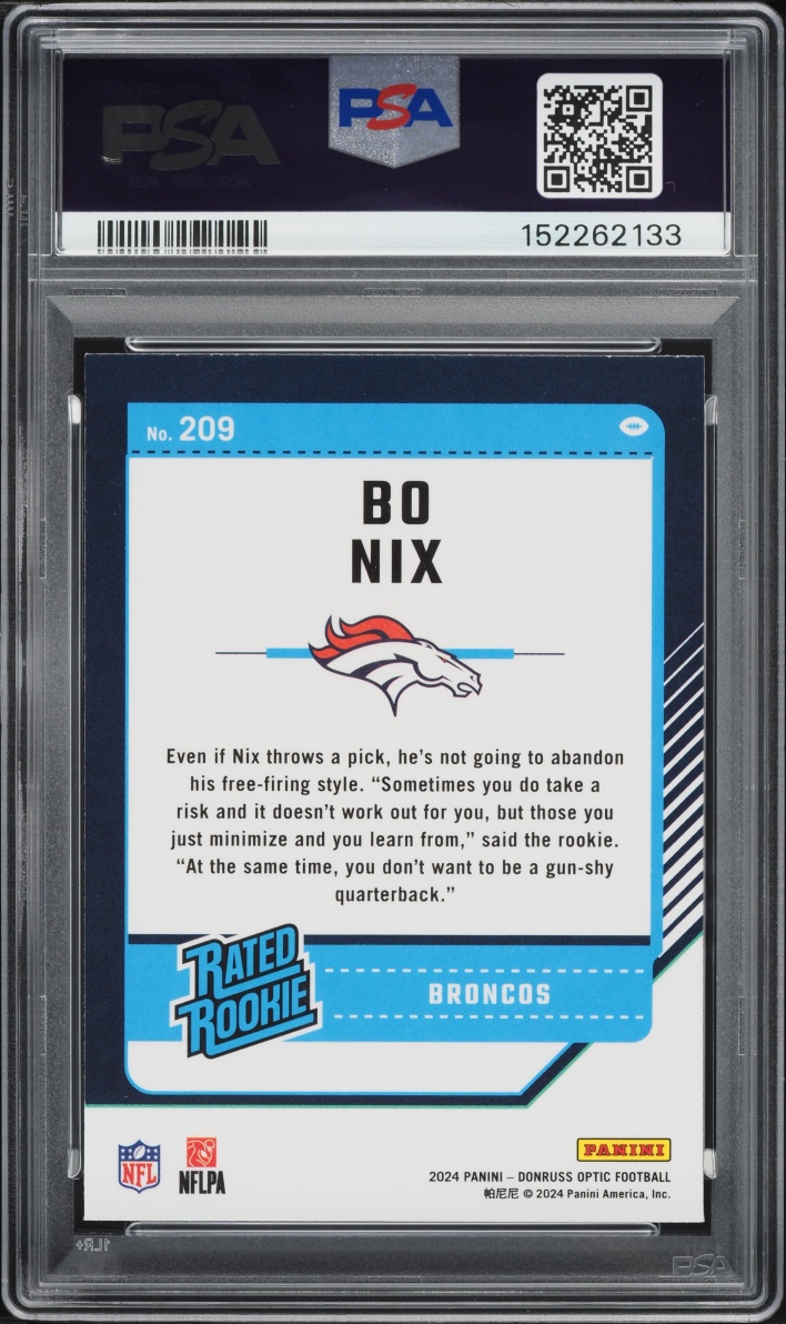 2024 Donruss Optic Bo Nix ROOKIE #209 PSA 8 NM-MT