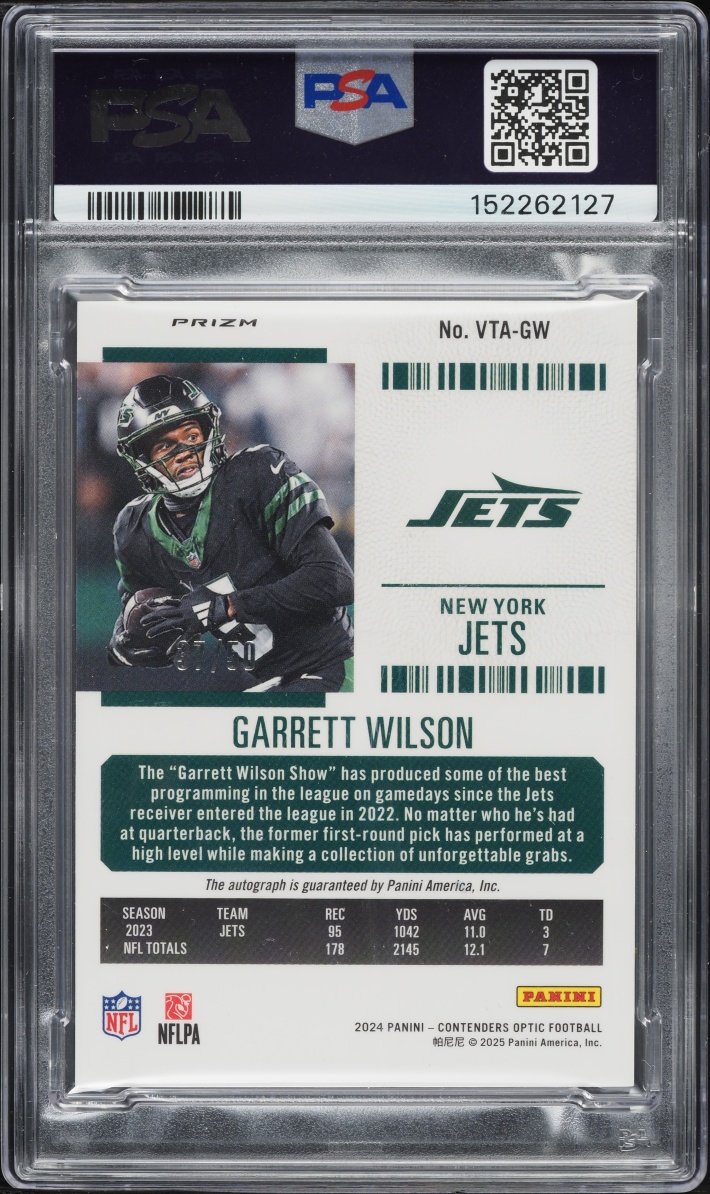 2024 Panini Contenders Optic Veteran Ticket Garrett Wilson AUTO /50 #VTAGW PSA 9 MINT