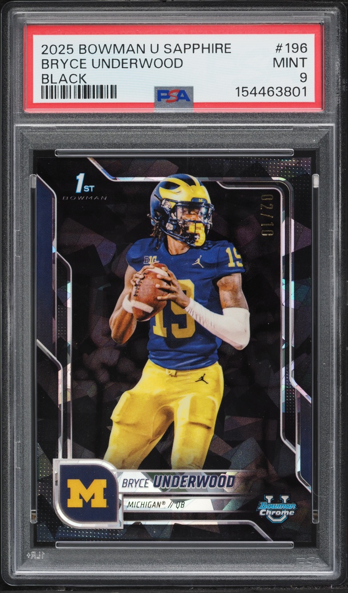 2025 Bowman Chrome University Sapphire Black Refractor Bryce Underwood /10 #196 PSA 9 MINT