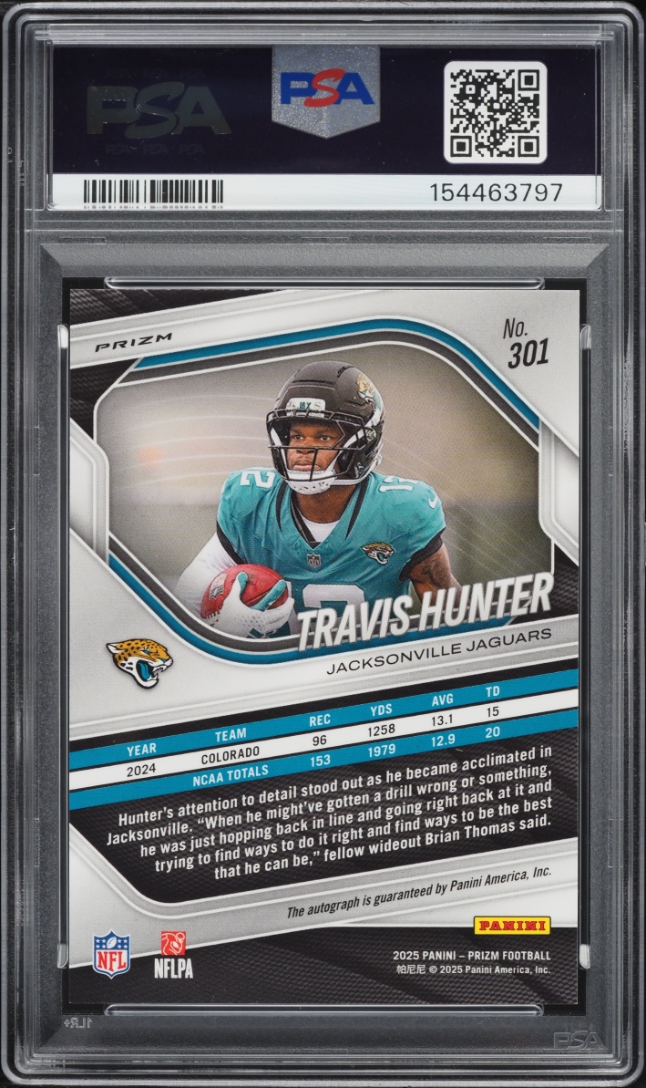 2025 Panini Prizm Silver Travis Hunter ROOKIE AUTO #301 PSA 10 GEM MINT