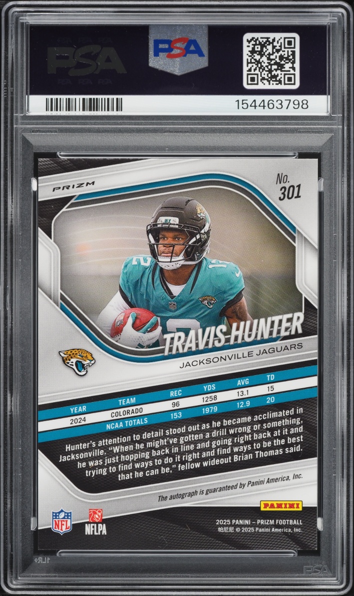 2025 Panini Prizm Silver Travis Hunter ROOKIE AUTO #301 PSA 10 GEM MINT