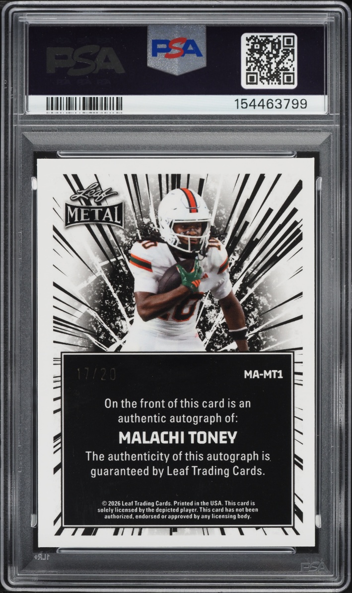 2026 Leaf Web Exclusives Metal Malachi Toney AUTO /20 #MT1 PSA 10 GEM MINT