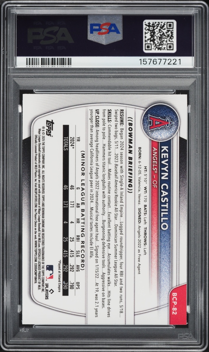 2025 Bowman Chrome Sapphire Edition Green Kevyn Castillo PROSPECT /99 #BCP-82 PSA 9 MINT