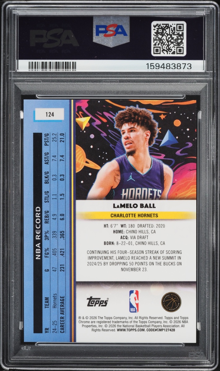 2025 Topps Chrome Cosmic Gold Interstellar Lamelo Ball /50 #124 PSA 10 GEM MINT