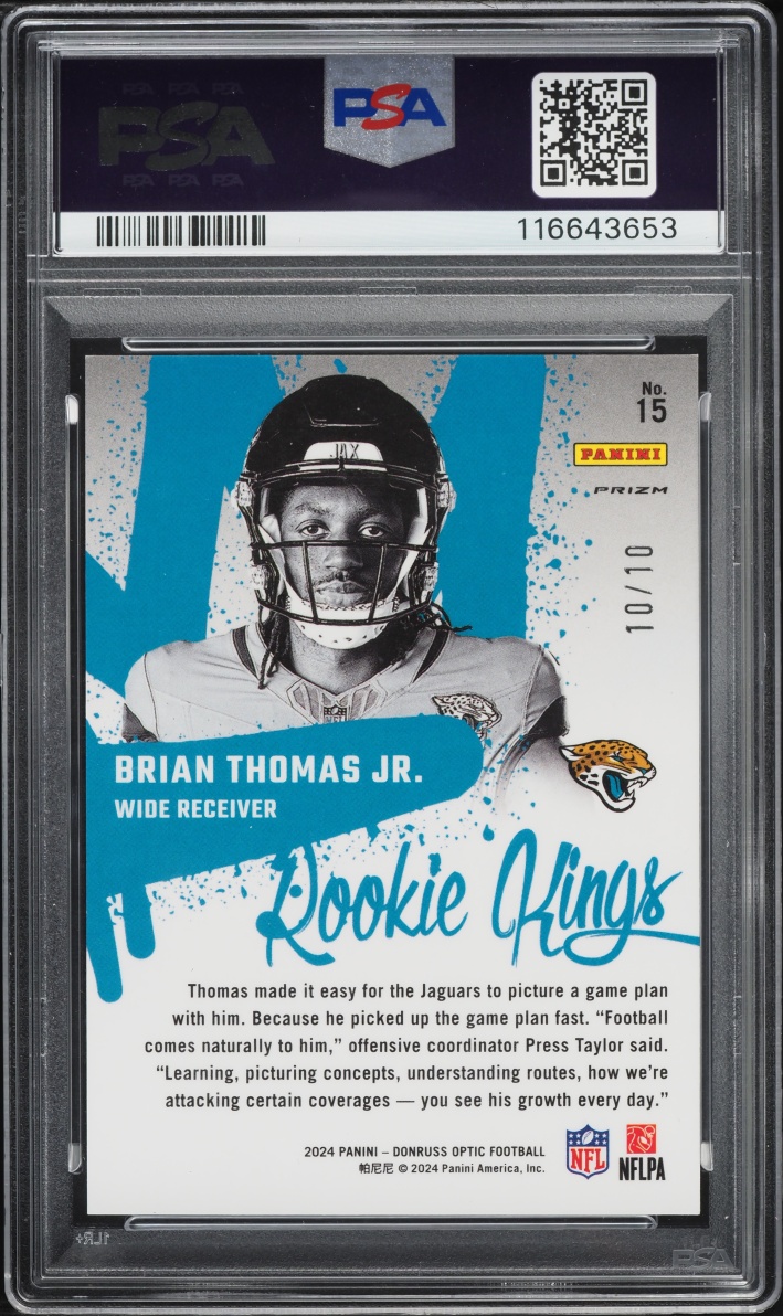 2024 Donruss Optic Rookie Kings Gold Brian Thomas Jr. ROOKIE 10/10 #15 PSA 10 GEM MINT