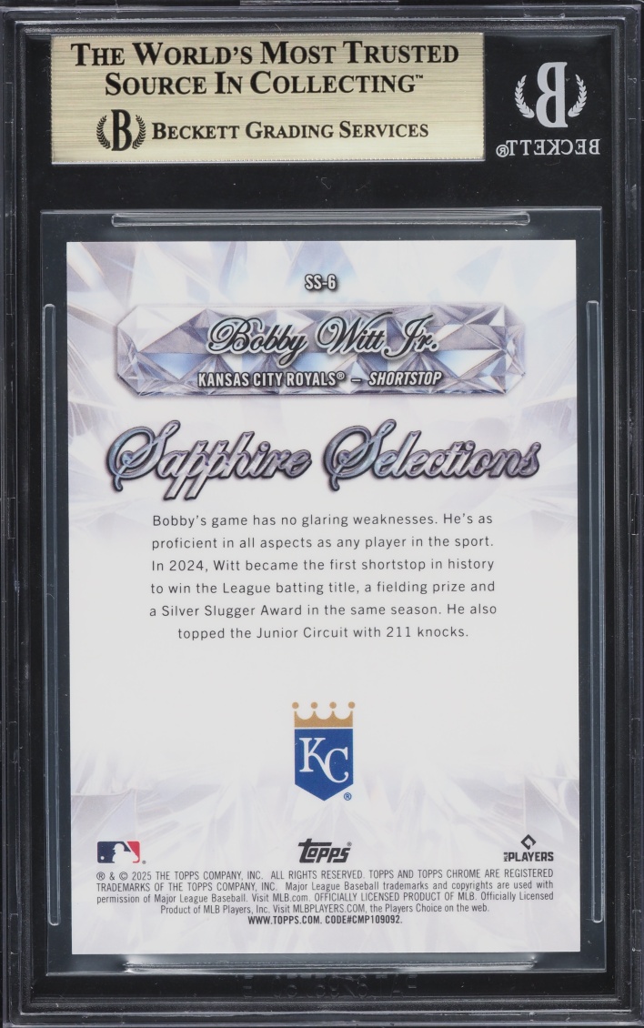 2025 Topps Chrome Sapphire Selections Orange Refractor Bobby Witt Jr. /25 #SS6 BGS 9.5 GEM MINT