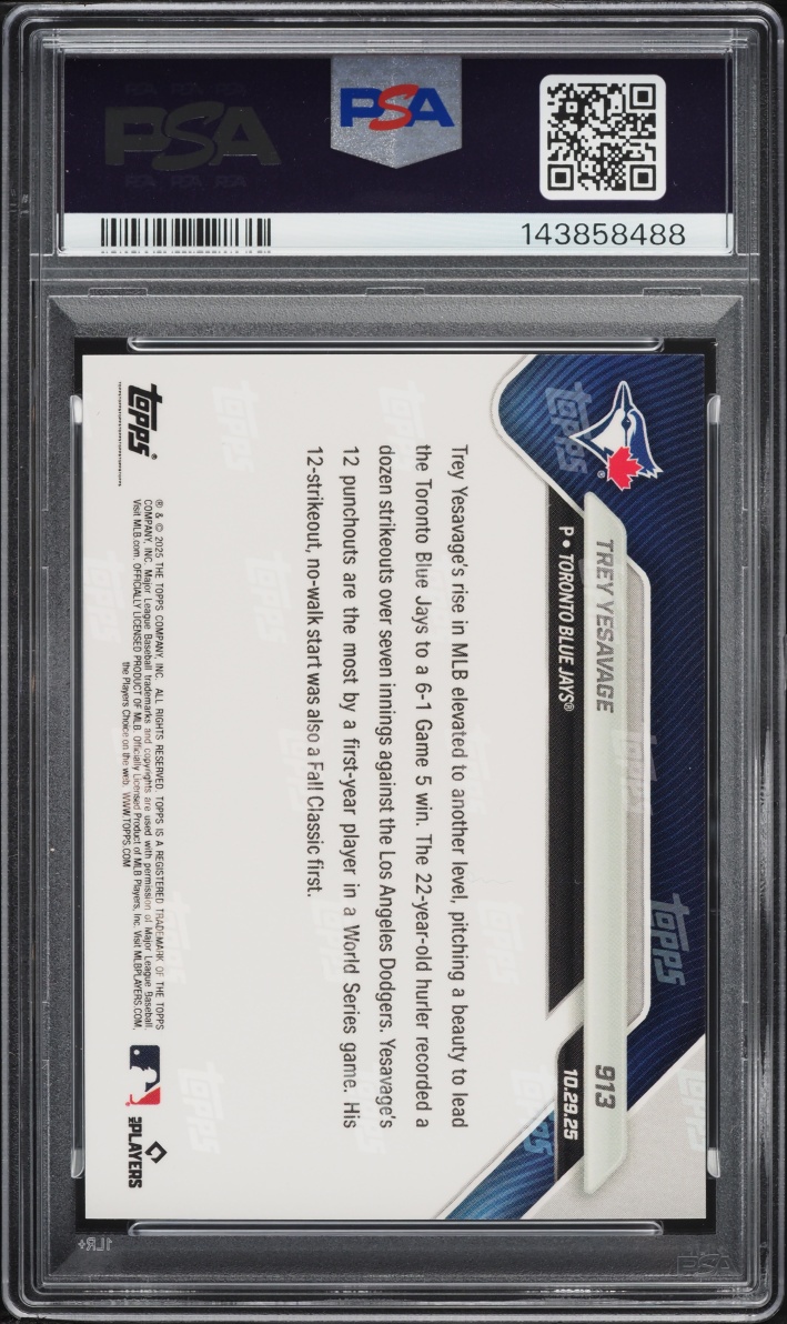 2025 Topps Now Trey Yesavage #913 PSA 10 GEM MINT