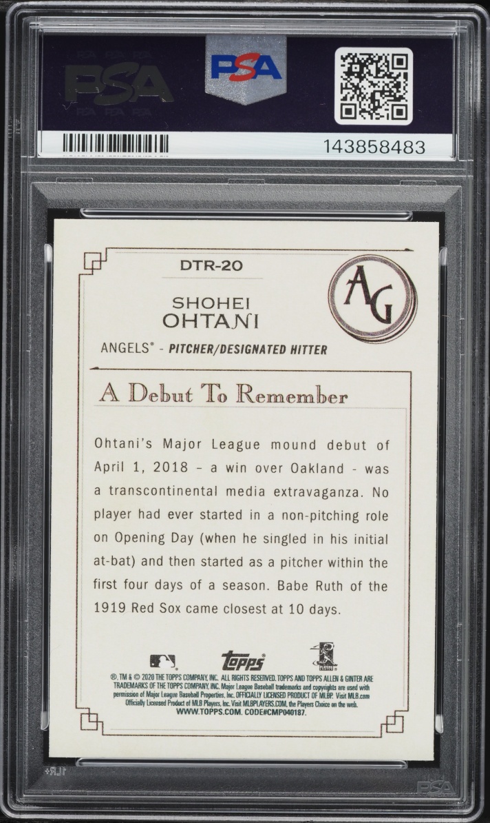 2020 Topps Allen & Ginter A Debut To Remember Shohei Ohtani #DTR20 PSA 10 GEM MINT