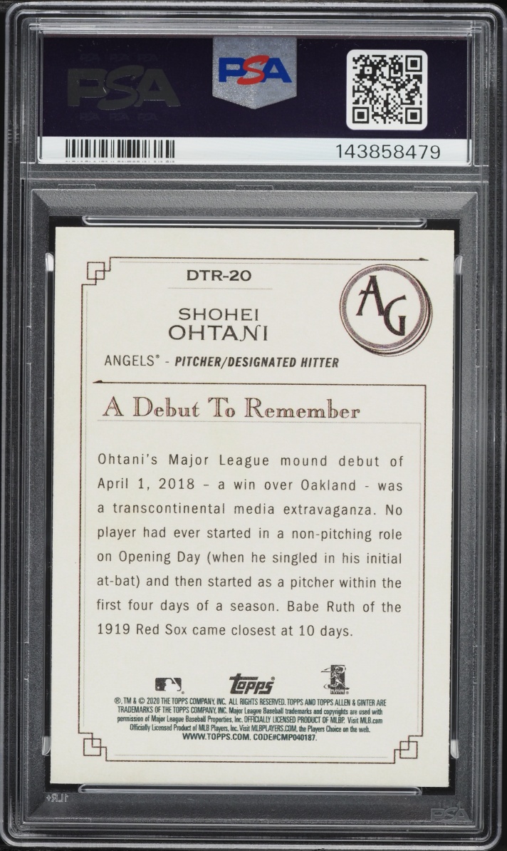 2020 Topps Allen & Ginter A Debut To Remember Shohei Ohtani #DTR20 PSA 9 MINT