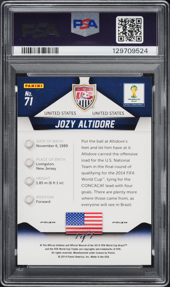 2014 Panini Prizm World Cup El Samba Jozy Altidore 1/1 #71 PSA 9 MINT