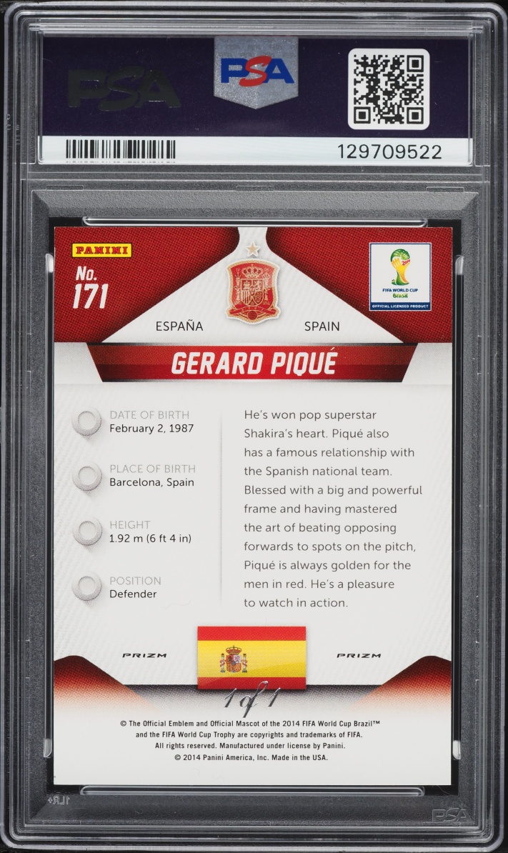 2014 Panini Prizm World Cup El Samba Gerard Pique 1/1 #171 PSA 8 NM-MT
