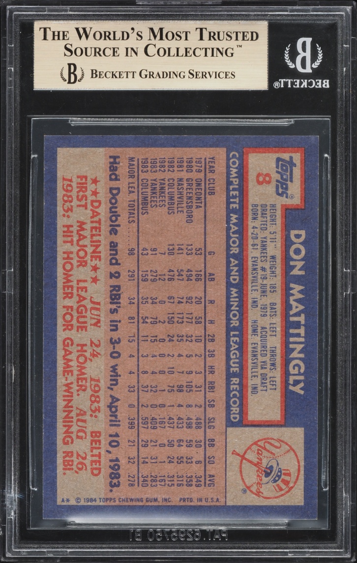 1984 Topps Don Mattingly ROOKIE #8 BGS 9.5 GEM MINT