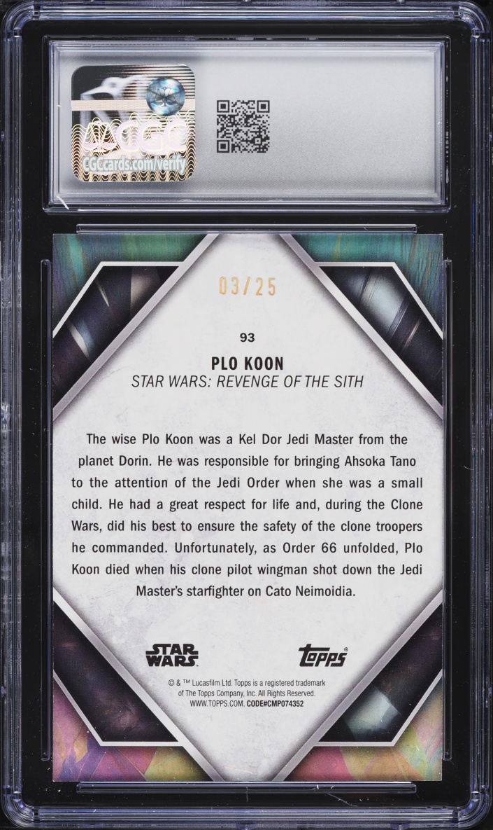 2025 Topps Star Wars Masterwork Red Plo Koon /25 #93 CGC 8.5 NM-MT+