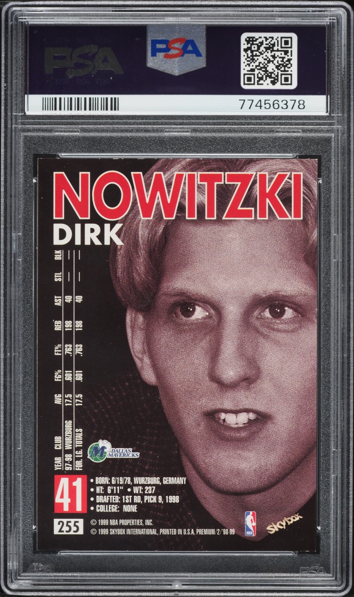 1998 Skybox Premium Dirk Nowitzki ROOKIE AUTO DNA 10 #255 PSA 6 EXMT