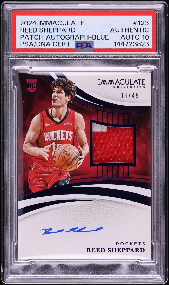 2024 Panini Immaculate Collection Blue Reed Sheppard ROOKIE PATCH AUTO DNA 10 /49 #123 PSA AUTH
