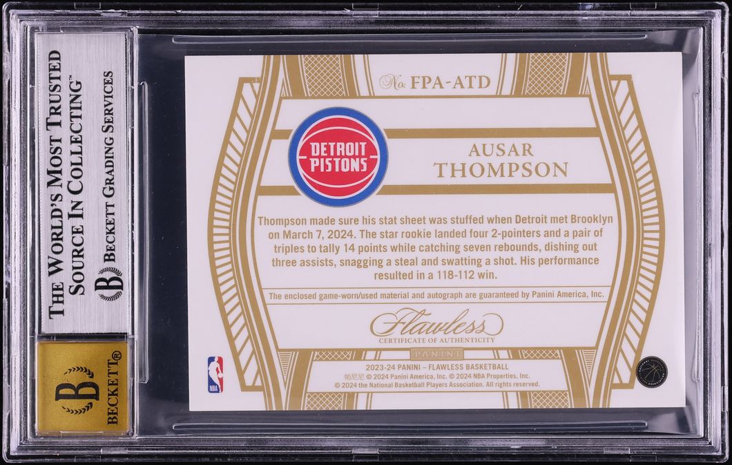 2023 Panini Flawless Gold Ausar Thompson ROOKIE PATCH AUTO /10 #33 BGS 8.5 NM-MT+