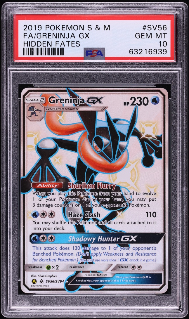 2019 Pokemon Sun & Moon Hidden Fates Shiny Vault Full Art Greninja GX #SV56 PSA 10 GEM MINT