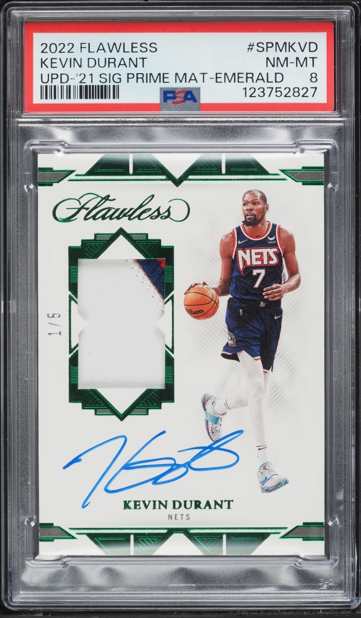 2022 Panini Flawless Update '21 Prime Emerald Kevin Durant PATCH AUTO 1/5 #SPMKVD PSA 8 NM-MT