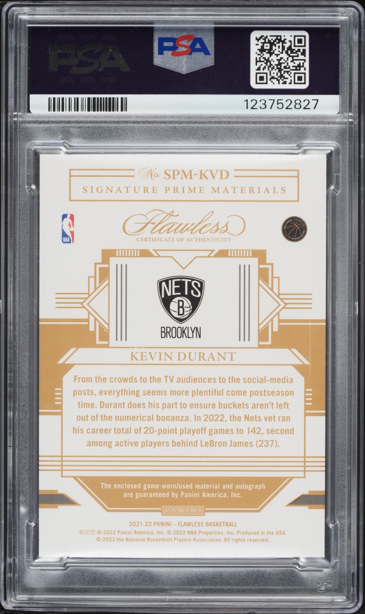 2022 Panini Flawless Update '21 Prime Emerald Kevin Durant PATCH AUTO 1/5 #SPMKVD PSA 8 NM-MT