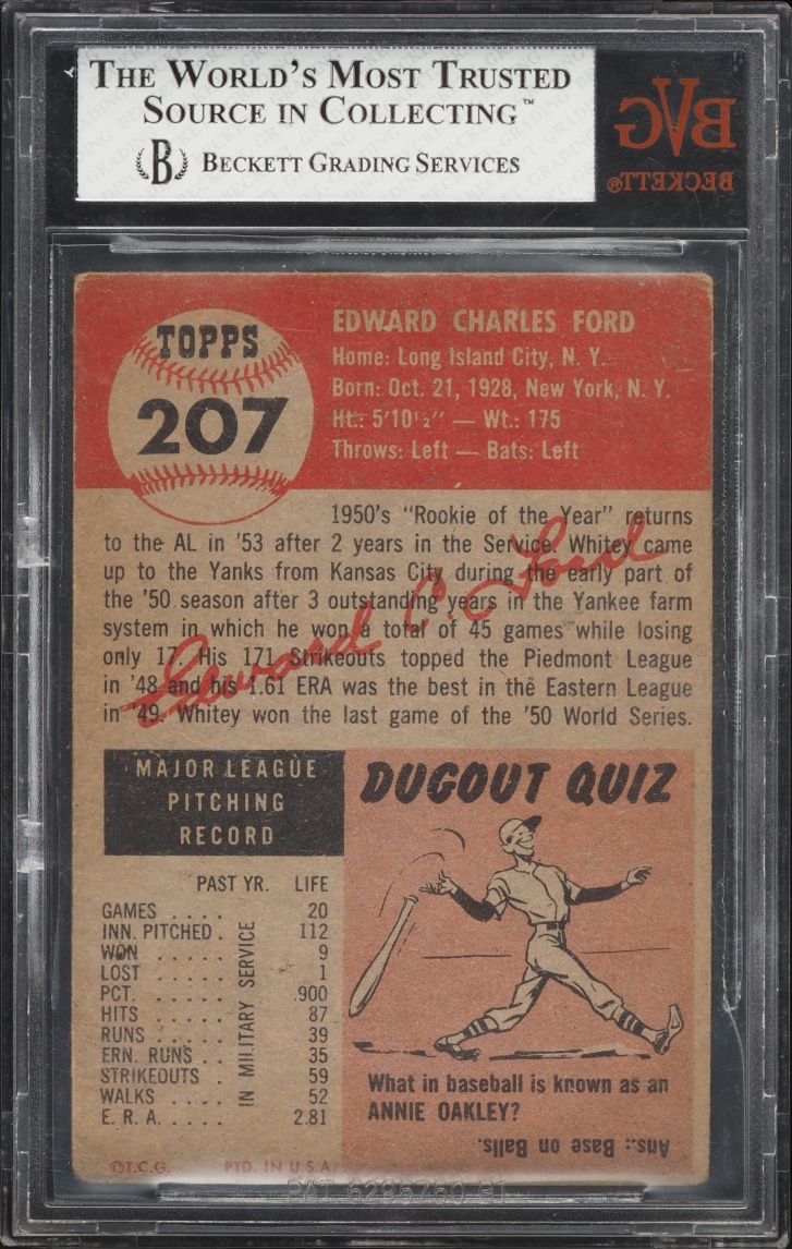1953 Topps Whitey Ford #207 BVG 3 VG