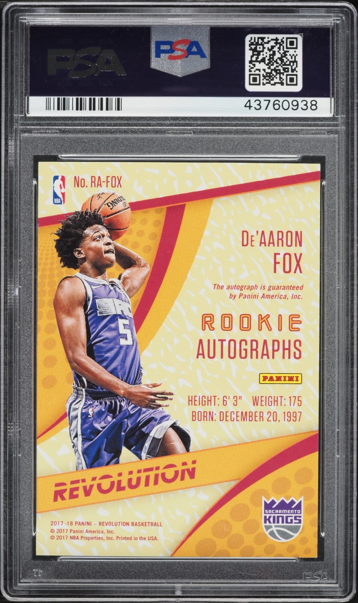 2017 Panini Revolution De'Aaron Fox ROOKIE AUTO #RA-FOX PSA 10 GEM MINT