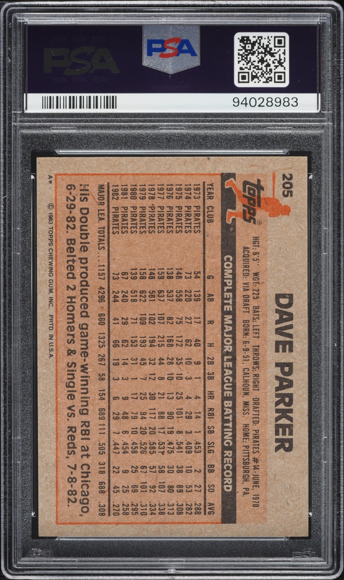 1983 Topps Dave Parker #205 PSA 8 NM-MT