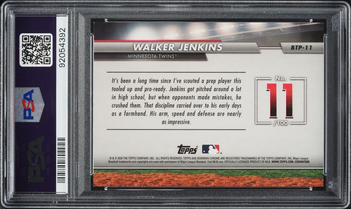 2024 Bowman Scouts Top 100 Gold Refractor Walker Jenkins PROSPECT /60 #BTP11 PSA 9 MINT