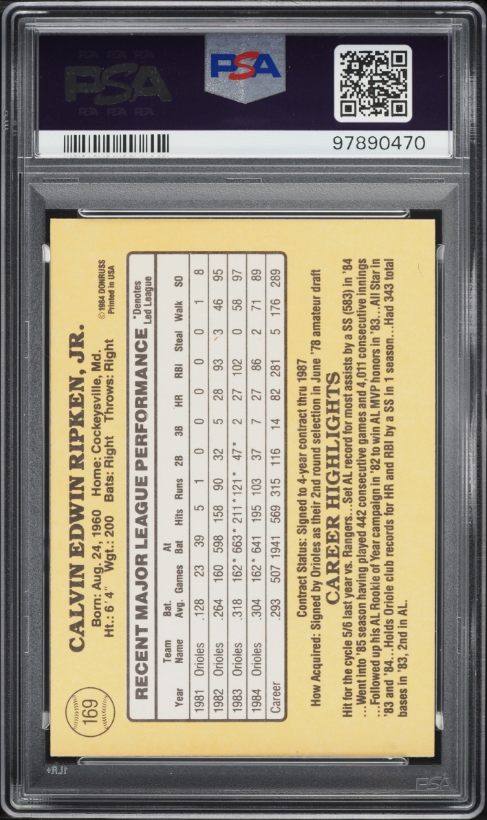 1985 Donruss Cal Ripken Jr. #169 PSA 8 NM-MT