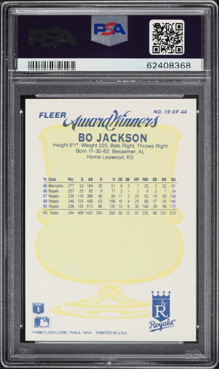 1990 Fleer Award Winners Bo Jackson #19 PSA 9 MINT