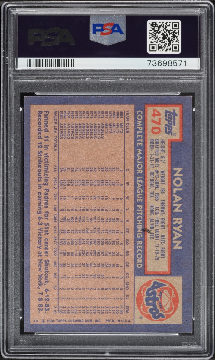 1984 Topps Nolan Ryan #470 PSA 8 NM-MT