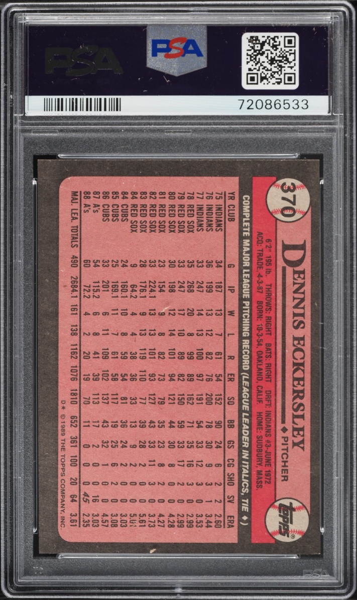 1989 Topps Dennis Eckersley #370 PSA 9 MINT
