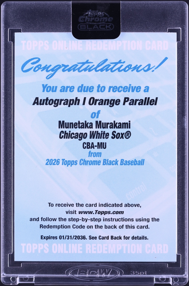 2026 Topps Chrome Black Redemption Card Orange Refractor Munetaka Murakami ROOKIE AUTO /25