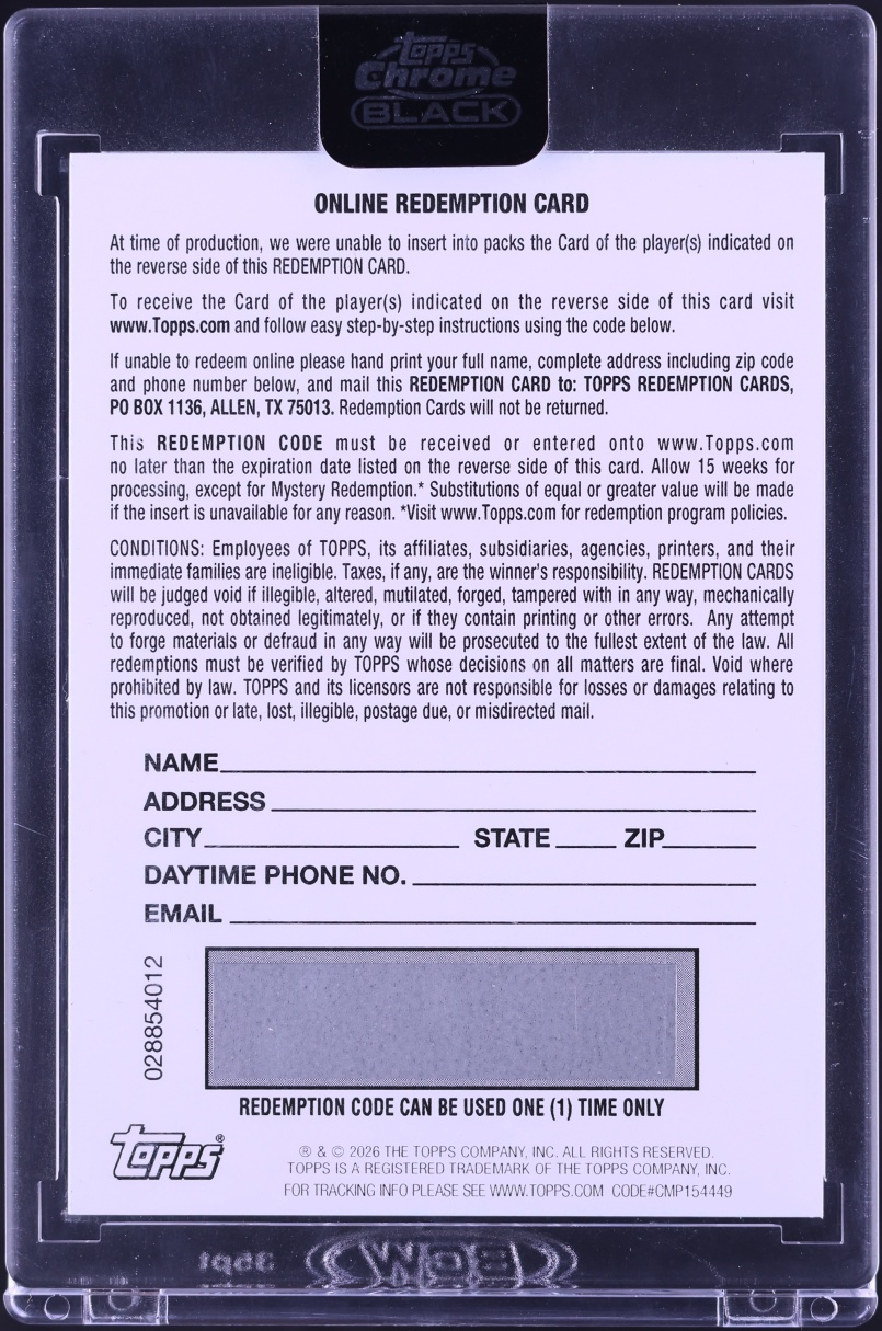 2026 Topps Chrome Black Redemption Card Orange Refractor Munetaka Murakami ROOKIE AUTO /25