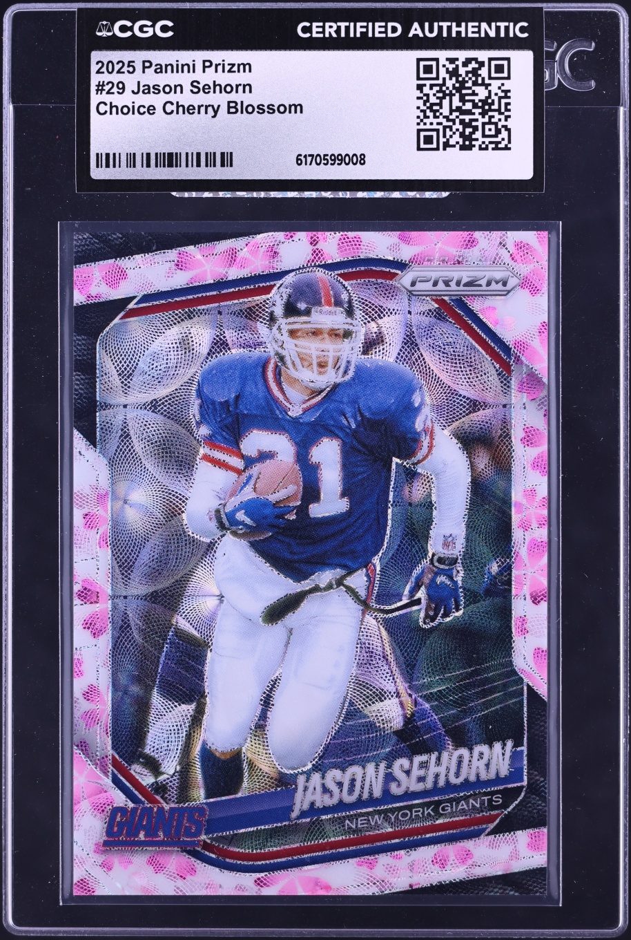 2025 Panini Prizm Choice Cherry Blossom Jason Sehorn /15 #29 CGC AUTH