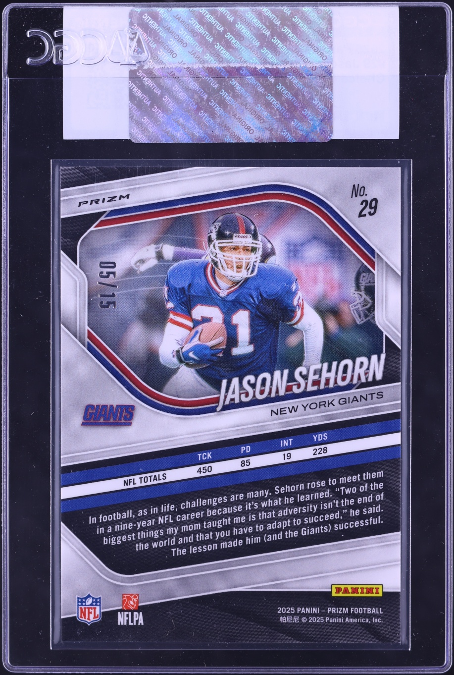 2025 Panini Prizm Choice Cherry Blossom Jason Sehorn /15 #29 CGC AUTH