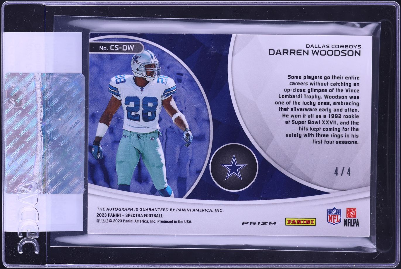 2023 Panini Spectra Champion Neon Marble Darren Woodson AUTO 4/4 #CS-DW CGC AUTH