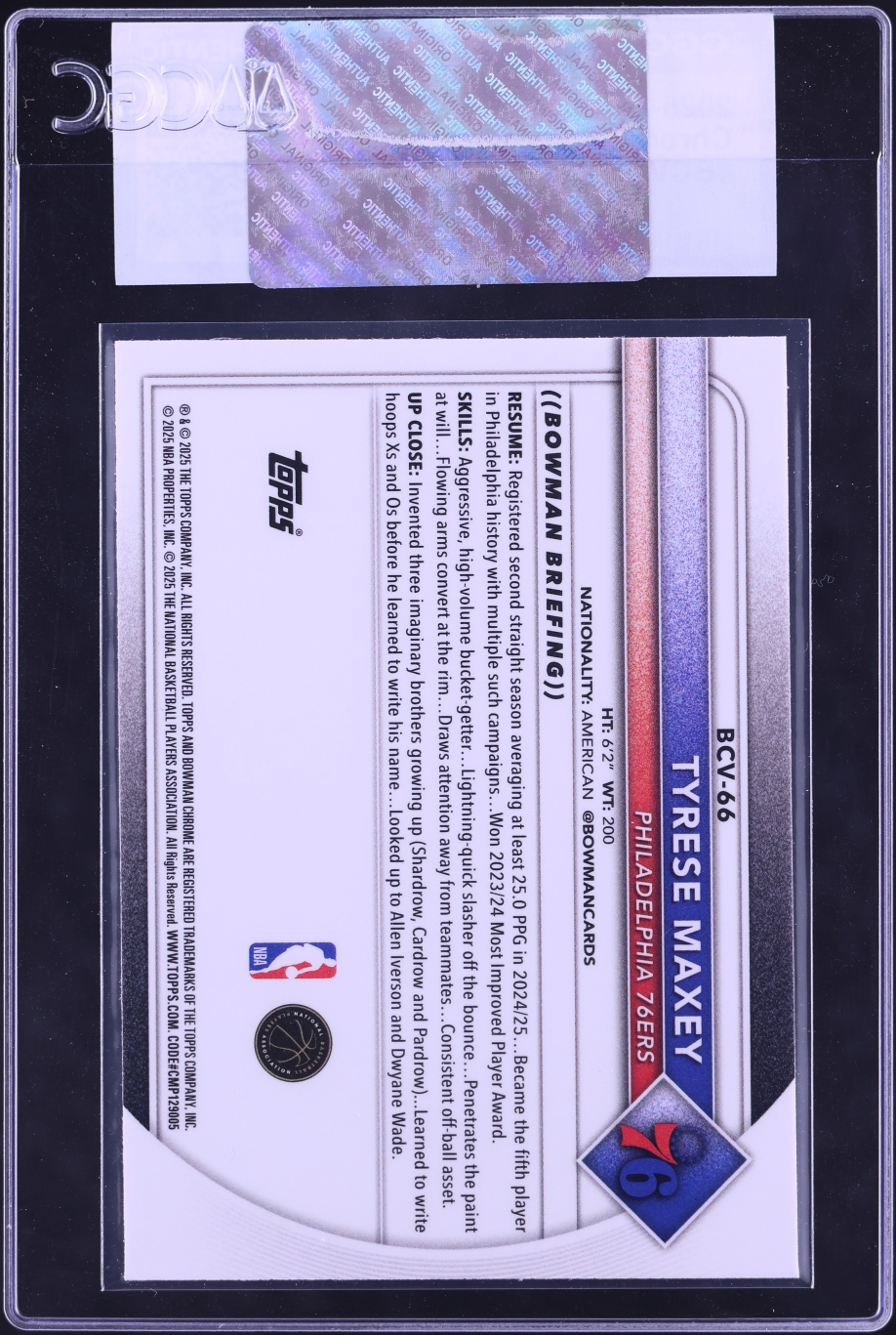 2025 Bowman Chrome Tyrese Maxey #BCV-66 CGC AUTH