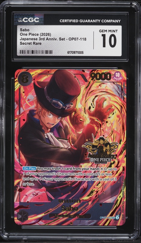 2025 One Piece Japanese Promo Sabo #P-105 CGC 10 GEM MINT on