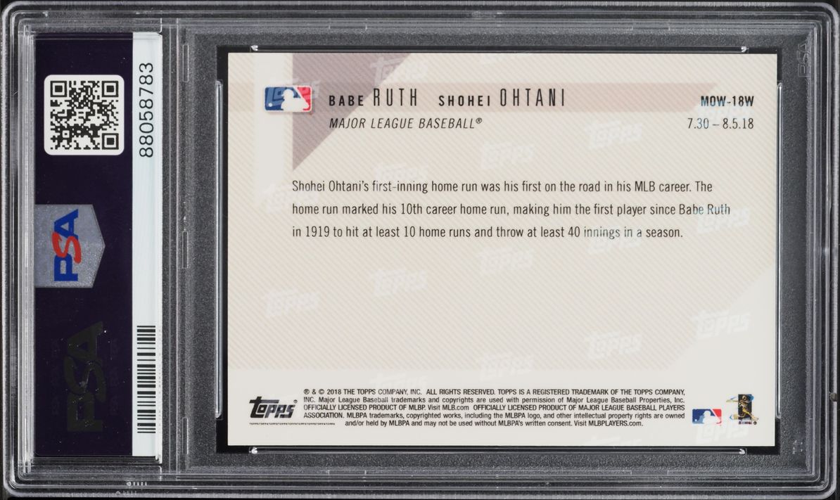 2018 Topps Now Moment Of The Week Winner Babe Ruth Shohei Ohtani ROOKIE #MOW-18W PSA 10 GEM