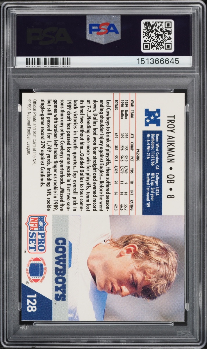 1991 Pro Set Football Troy Aikman #128 PSA 9 MINT
